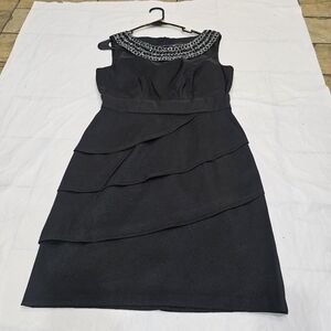 Connected apparel Black Sleeveless Tiered Mini Dress with Beaded Collar . 10p